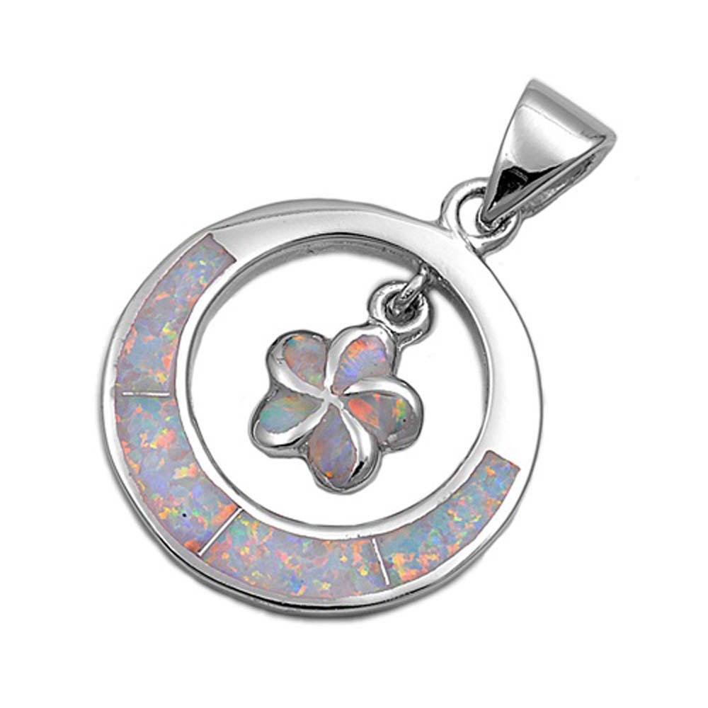 Sterling Silver Plumeria Shape White Lab Opal PendantAnd Pendant Height 25mm