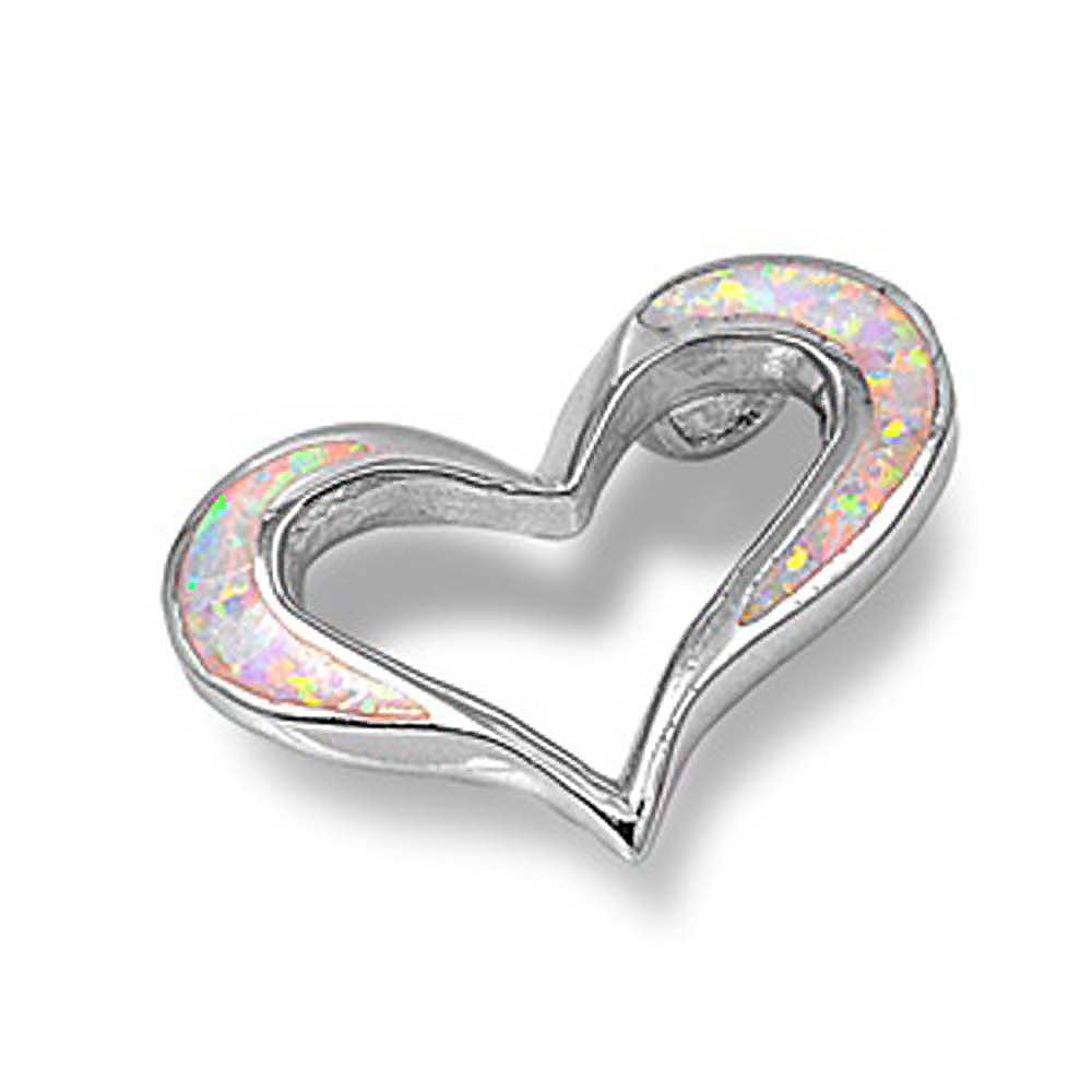 Sterling Silver Trendy White Opal Open Cut Heart Pendant with Pendant Height of 17MM