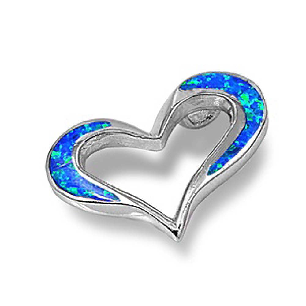 Sterling Silver Trendy Blue Opal Open Cut Heart Pendant with Pendant Height of 17MM