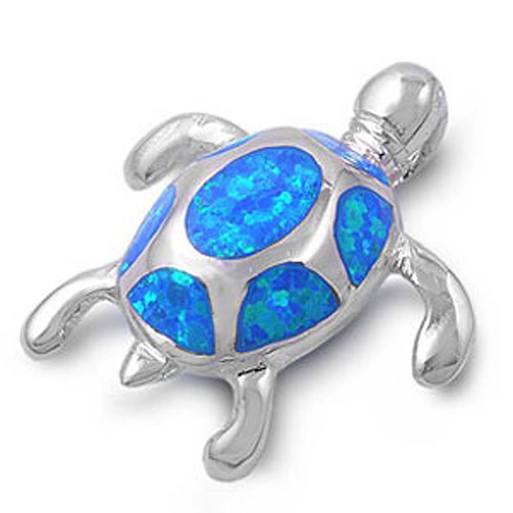 Sterling Silver Modish Turtle with Blue Lab Opal PendantAnd Pendant Height of 24MM