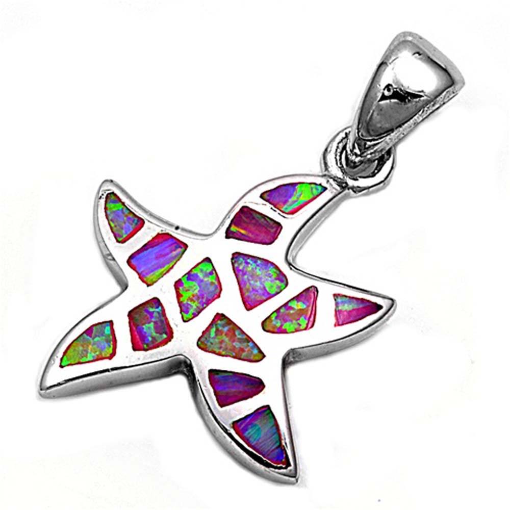 Sterling Silver Trendy Pink Opal Starfish Pendant with Pendant Height of 17MM