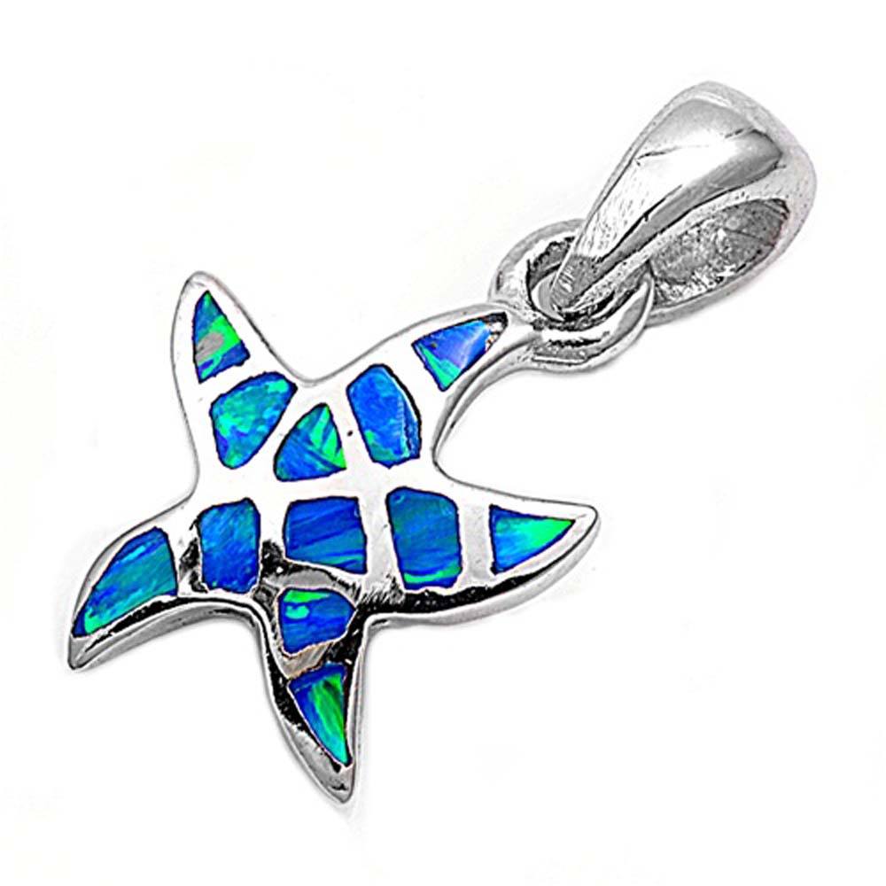 Sterling Silver Trendy Blue Lab Opal Starfish Pendant with Pendant Height of 12MM