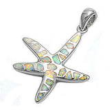Sterling Silver Starfish Shape White Lab Opal PendantAnd Pendant Height 28mm