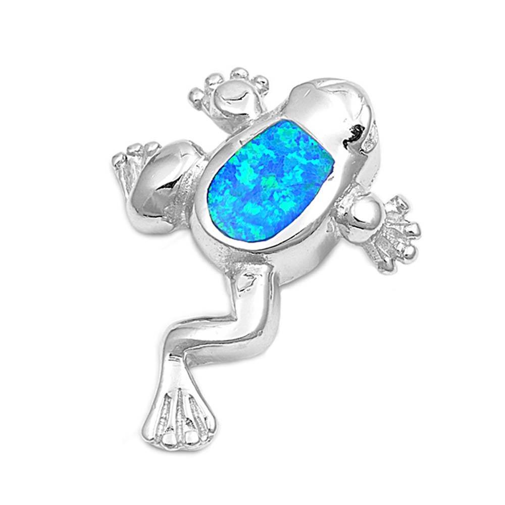 Sterling Silver Stylish Frog with Blue Lab Opal Pendant with Pendant Height of 27MM