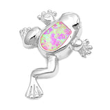 Sterling Silver Stylish Frog with Pink Lab Opal Pendant with Pendant Height of 27MM