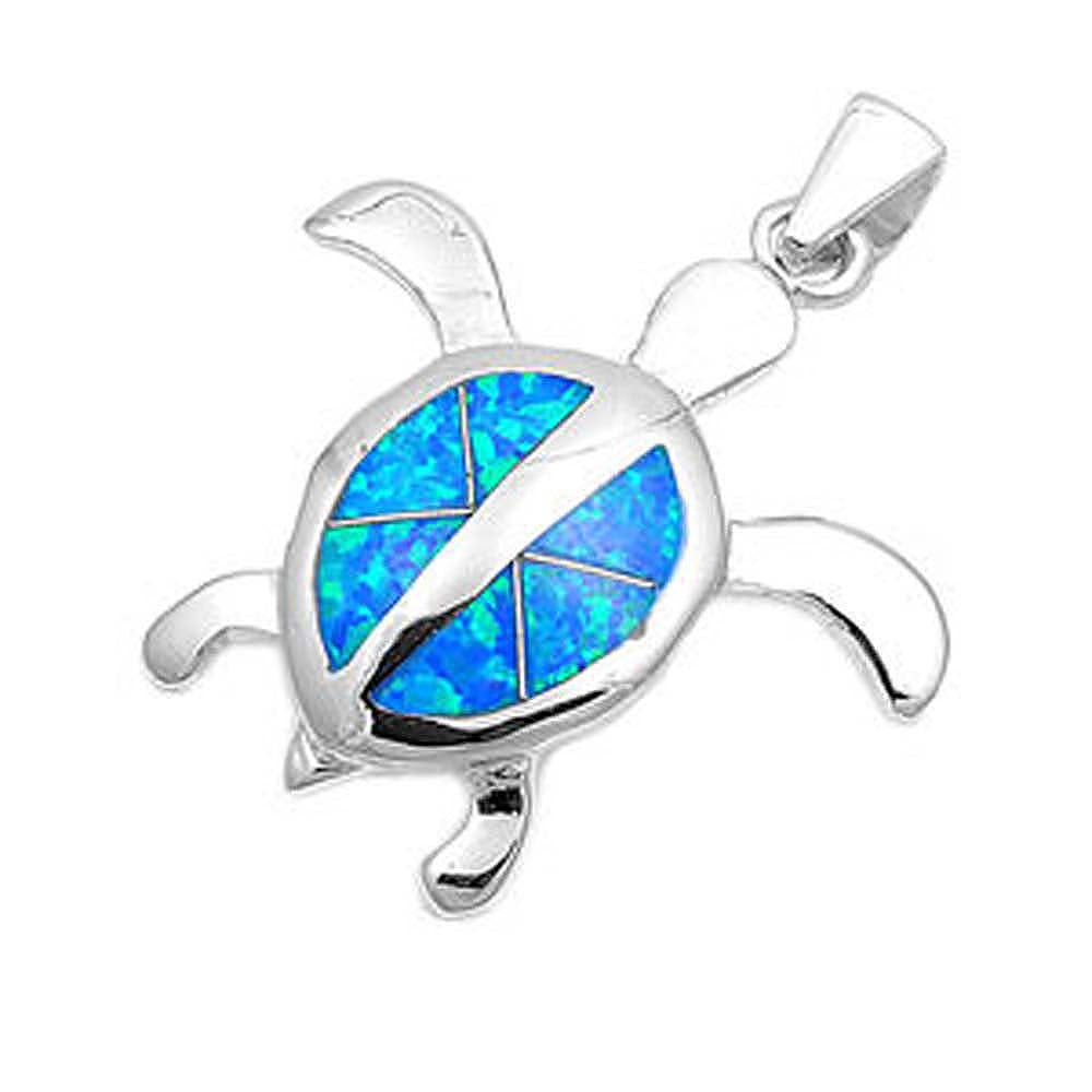 Sterling Silver Modish Turtle with Blue Lab Opal PendantAnd Pendant Height of 25MM