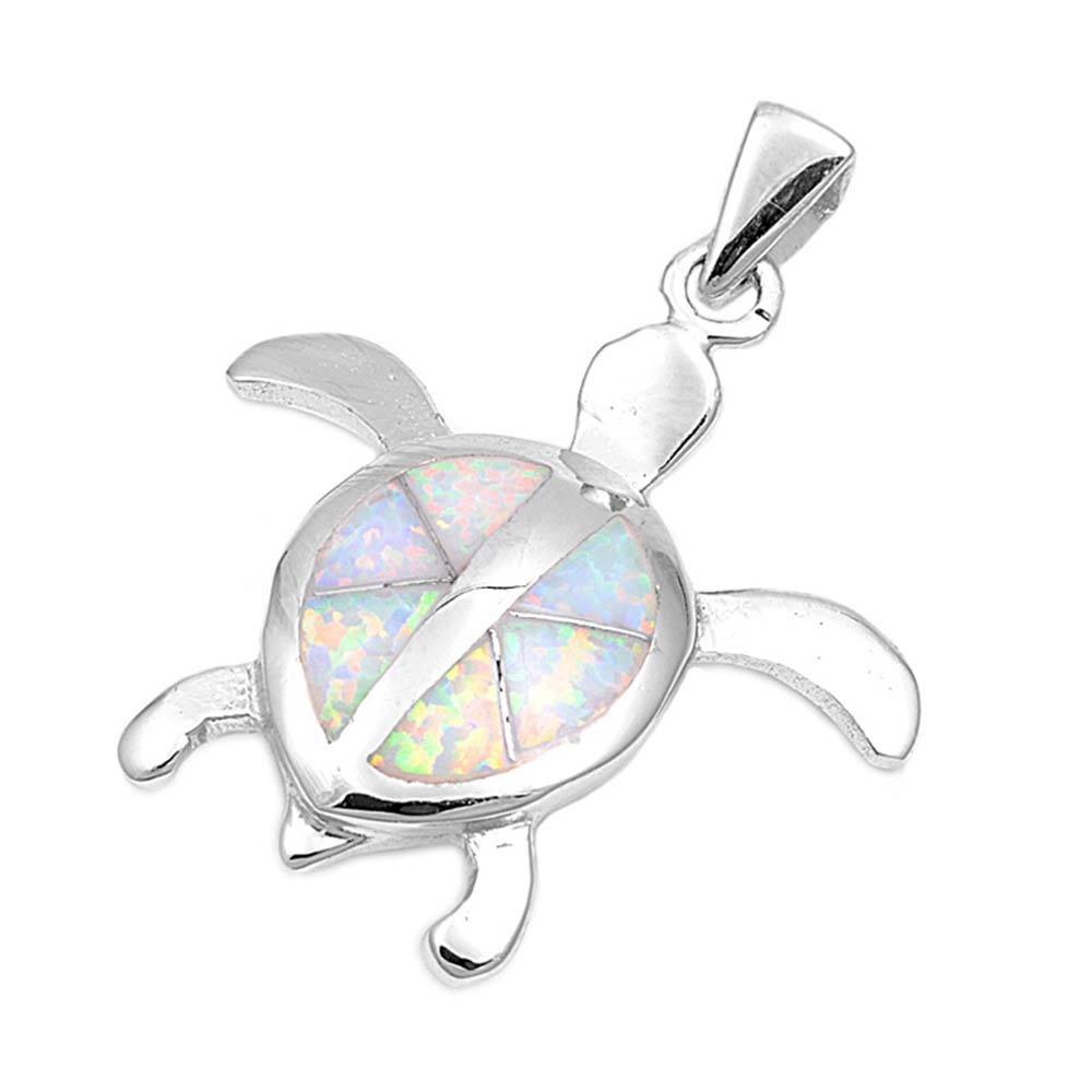 Sterling Silver Modish Turtle with White Lab Opal PendantAnd Pendant Height of 25MM