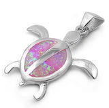 Sterling Silver Modish Turtle with Pink Lab Opal PendantAnd Pendant Height of 25MM