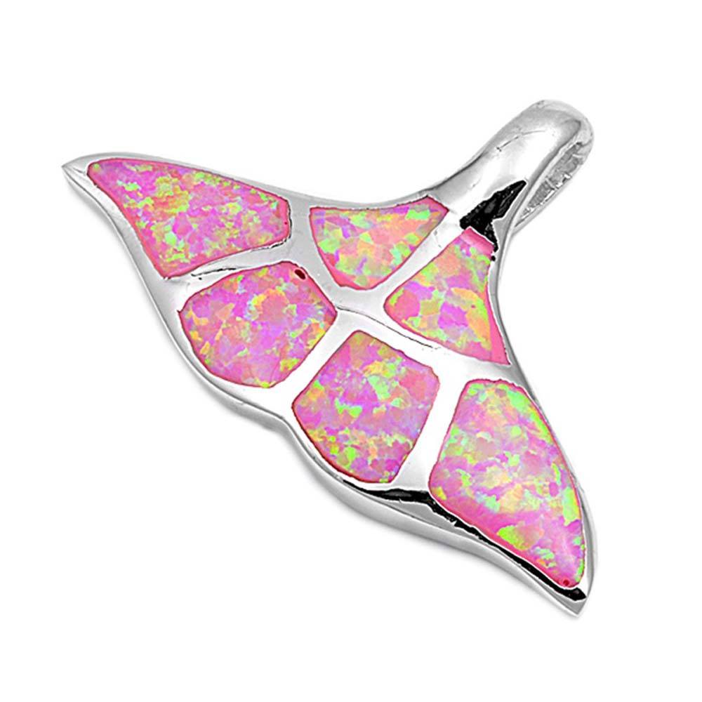 Sterling Silver Whale Tail Shape Pink Lab Opal PendantAnd Pendant Height 22mm