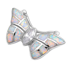 Load image into Gallery viewer, Sterling Silver Butterfly Shape White Lab Opal Pendant  CZ StoneAnd Pendant Height 21mm