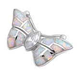 Sterling Silver Butterfly Shape White Lab Opal Pendant  CZ StoneAnd Pendant Height 21mm