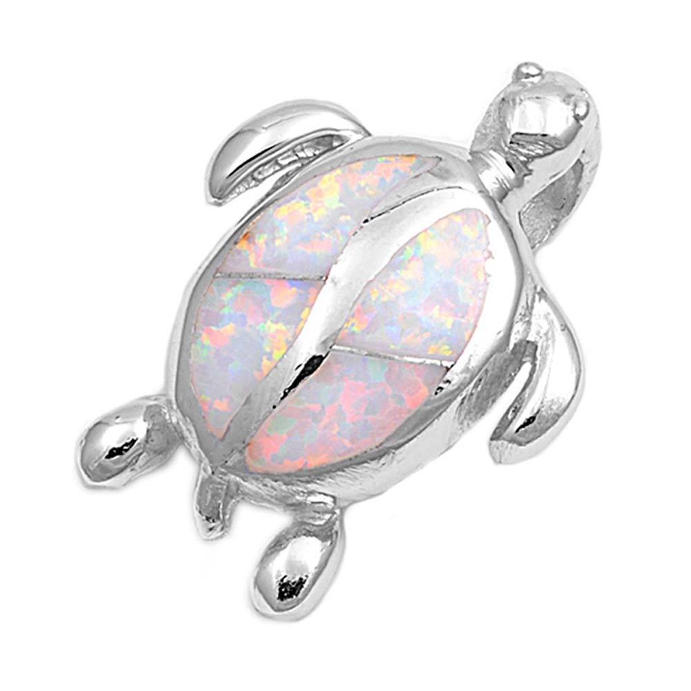 Sterling Silver Stylish Turtle with White Lab Opal PendantAnd Pendant Height of 23MM