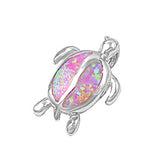 Sterling Silver Stylish Turtle with Pink Lab Opal PendantAnd Pendant Height of 23MM