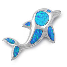 Load image into Gallery viewer, Sterling Silver Fancy Dolphin with Blue Lab Opal PendantAnd Pendant Height of 40MM