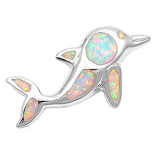 Load image into Gallery viewer, Sterling Silver Fancy Dolphin with Pink Lab Opal PendantAnd Pendant Height of 40MM