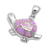 Sterling Silver Stylish Modern Turtle with Pink Lab Opal PendantAnd Pendant Height of 18MM