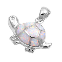 Load image into Gallery viewer, Sterling Silver Stylish Modern Turtle with White Lab Opal PendantAnd Pendant Height of 18MM