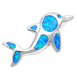 Sterling Silver Fancy Dolphin with Blue Lab Opal PendantAnd Pendant Height of 33MM