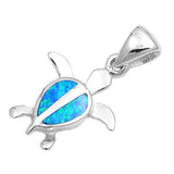 Sterling Silver Modish Turtle with Blue Lab Opal PendantAnd Pendant Height of 20MM