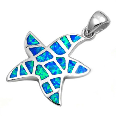 Sterling Silver Starfish Shape Blue Lab Opal PendantAnd Pendant Height 22mm