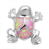 Sterling Silver Frog Shape Pink Lab Opal PendantAnd Pendant Height 20mm