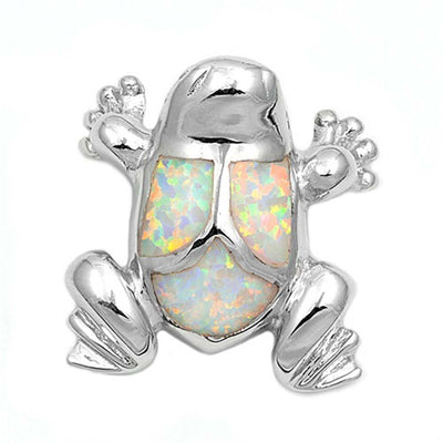 Sterling Silver Stylish Frog with White Lab Opal PendantAnd Pendant Height of 20MM