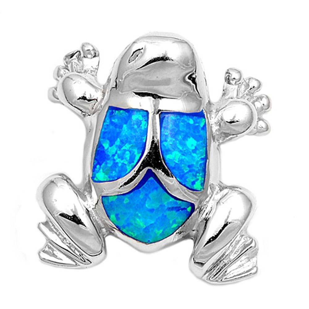 Sterling Silver Frog Shape Blue Lab Opal PendantAnd Pendant Height 20mm