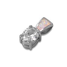 Load image into Gallery viewer, Sterling Silver Clear Clear CZ Stone Oval Prong with Pink Lab Opal BailAnd Pendant Height of 17MM