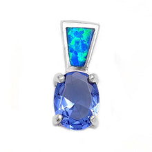 Load image into Gallery viewer, Sterling Silver Blue Sapphire CZ Stone Oval Prong with Blue Lab Opal BailAnd Pendant Height of 17MM