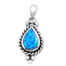 Load image into Gallery viewer, Sterling Silver Vintage Style Blue Lab Opal Pear Shape with Twisted Edge PendantAnd Pendant Height of 20MM