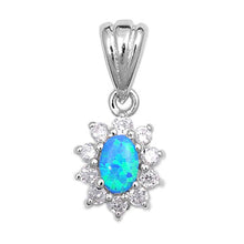 Load image into Gallery viewer, Sterling Silver Elegant Style Oval Blue Lab Opal with Round Clear CZ Stone PendantAnd Pendant Height of 12MM
