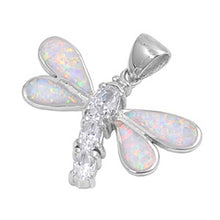 Load image into Gallery viewer, Sterling Silver Pink Lab Opal Dragonfly Shaped Pendant With Clear CZ