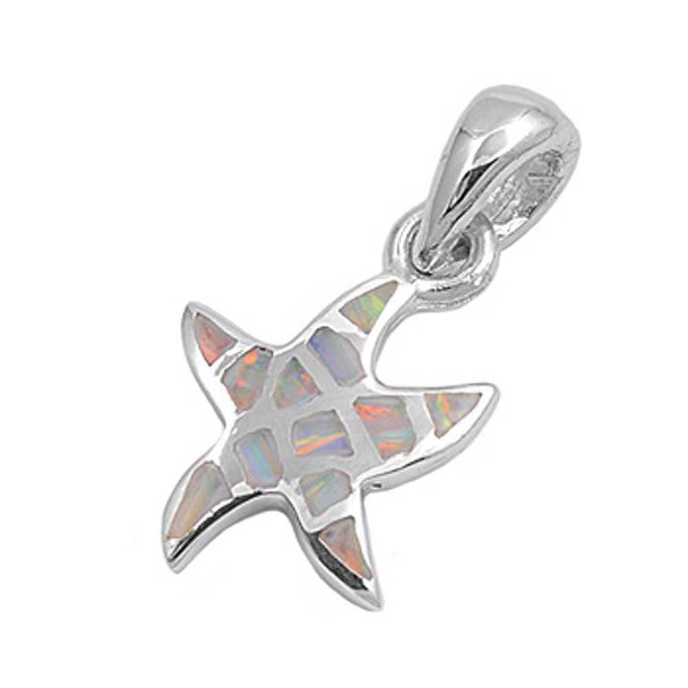 Sterling Silver Starfish Shape White Lab Opal PendantAnd Pendant Height 13mm