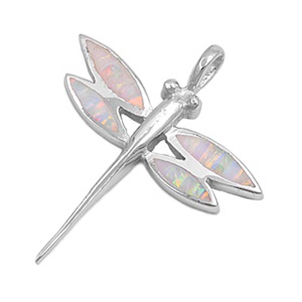 Sterling Silver Dragonfly Shape Pink Lab Opal PendantAnd Pendant Height 31mm