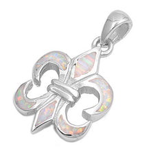 Load image into Gallery viewer, Sterling Silver White Lab Opal Fleur De Lise Shaped Pendant