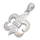 Sterling Silver White Lab Opal Fleur De Lise Shaped Pendant