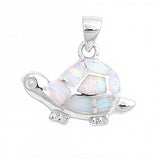 Sterling Silver Stylish Turtle with White Lab Opal PendantAnd Pendant Height of 12MM