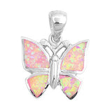 Sterling Silver Butterfly Shape Pink Lab Opal PendantAnd Pendant Height 16mm