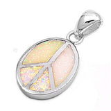 Sterling Silver Peace Sign Shape White Lab Opal PendantAnd Pendant Height 18mm