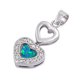 Sterling Silver Heart Shape Blue Lab Opal Pendant  CZ StonesAnd Pendant Height 23mm