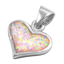 Load image into Gallery viewer, Sterling Silver Trendy Plain Pink Lab Opal Heart Pendant with Pendant Height of 12MM