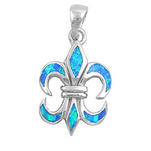 Load image into Gallery viewer, Sterling Silver Stylish Blue Lab Opal Fleur De Lise Pendant with Pendant Height of 26MM