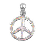 Sterling Silver Modish Pink Lab Opal Open Cut Peace Sign Pendant with Pendant Height of 18MM