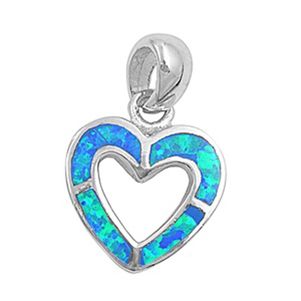 Sterling Silver Trendy Blue Lab Opal Open Cut Heart Pendant with Pendant Height of 17MM
