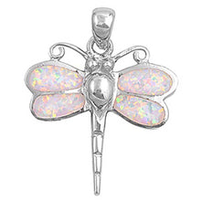 Load image into Gallery viewer, Sterling Silver Dragonfly Shape Pink Lab Opal PendantAnd Pendant Height 28mm