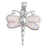 Sterling Silver Dragonfly Shape Pink Lab Opal PendantAnd Pendant Height 28mm