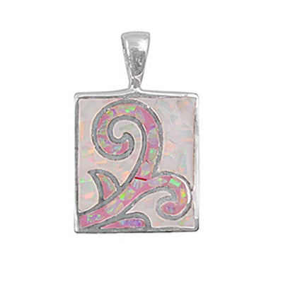 Sterling Silver Fancy Pendant with Pattern Pink Lab Opal PendantAnd Pendant Height of 27MM