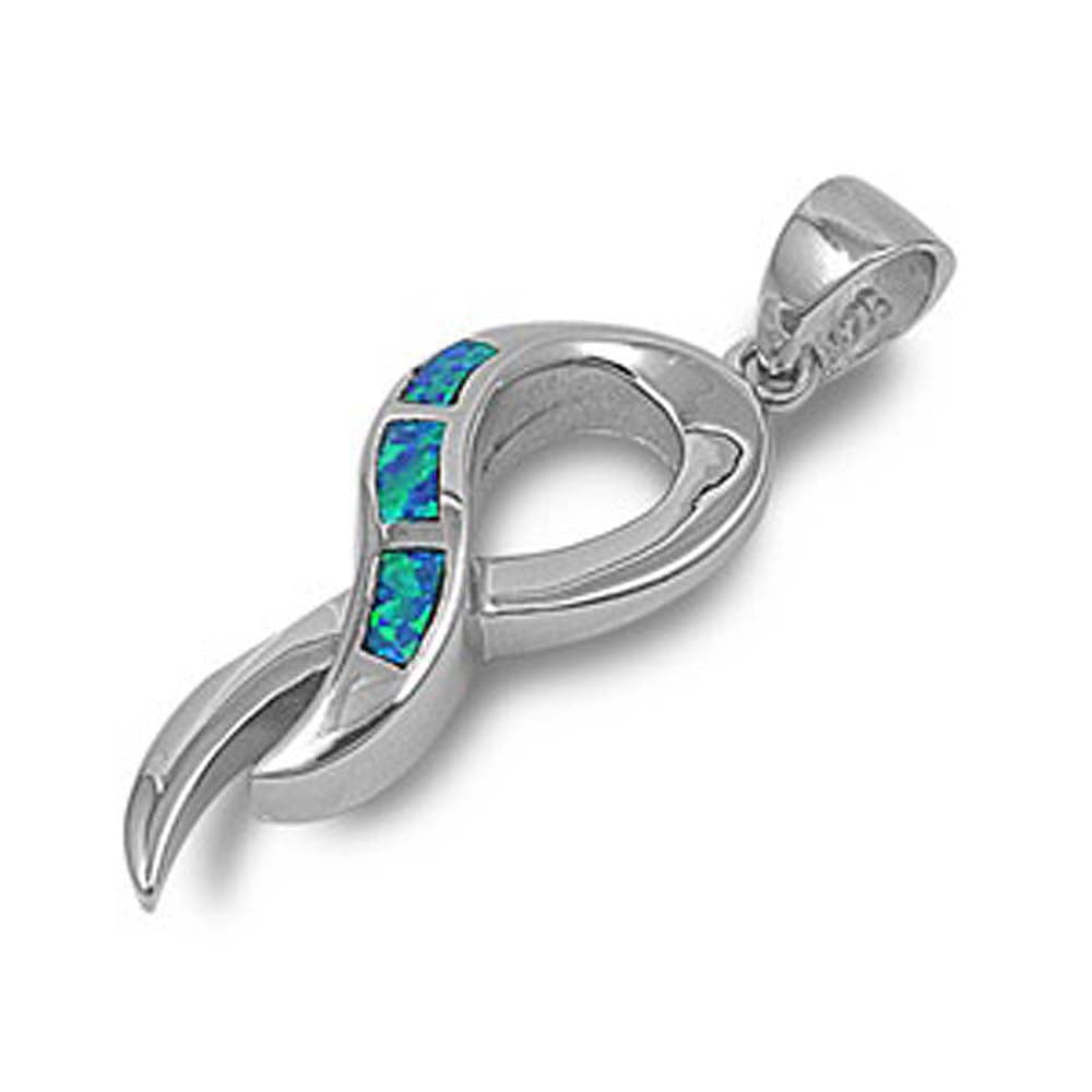 Sterling Silver Stylish Pendant with Blue Lab OpalAnd Pendant Height of 27MM