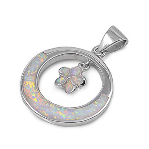 Sterling Silver Plumeria Shape White Lab Opal PendantAnd Pendant Height 28mm