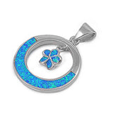 Sterling Silver Plumeria Shape Blue Lab Opal PendantAnd Pendant Height 28mm